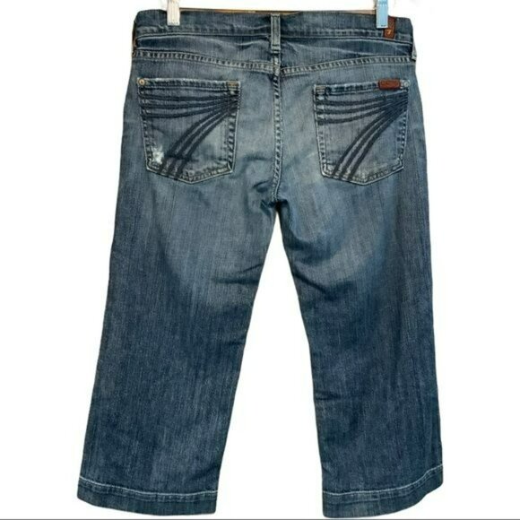 7 For All Mankind Dojo Distressed Crop Jeans In Blue Size 29 Retro Western - Picture 4 of 6